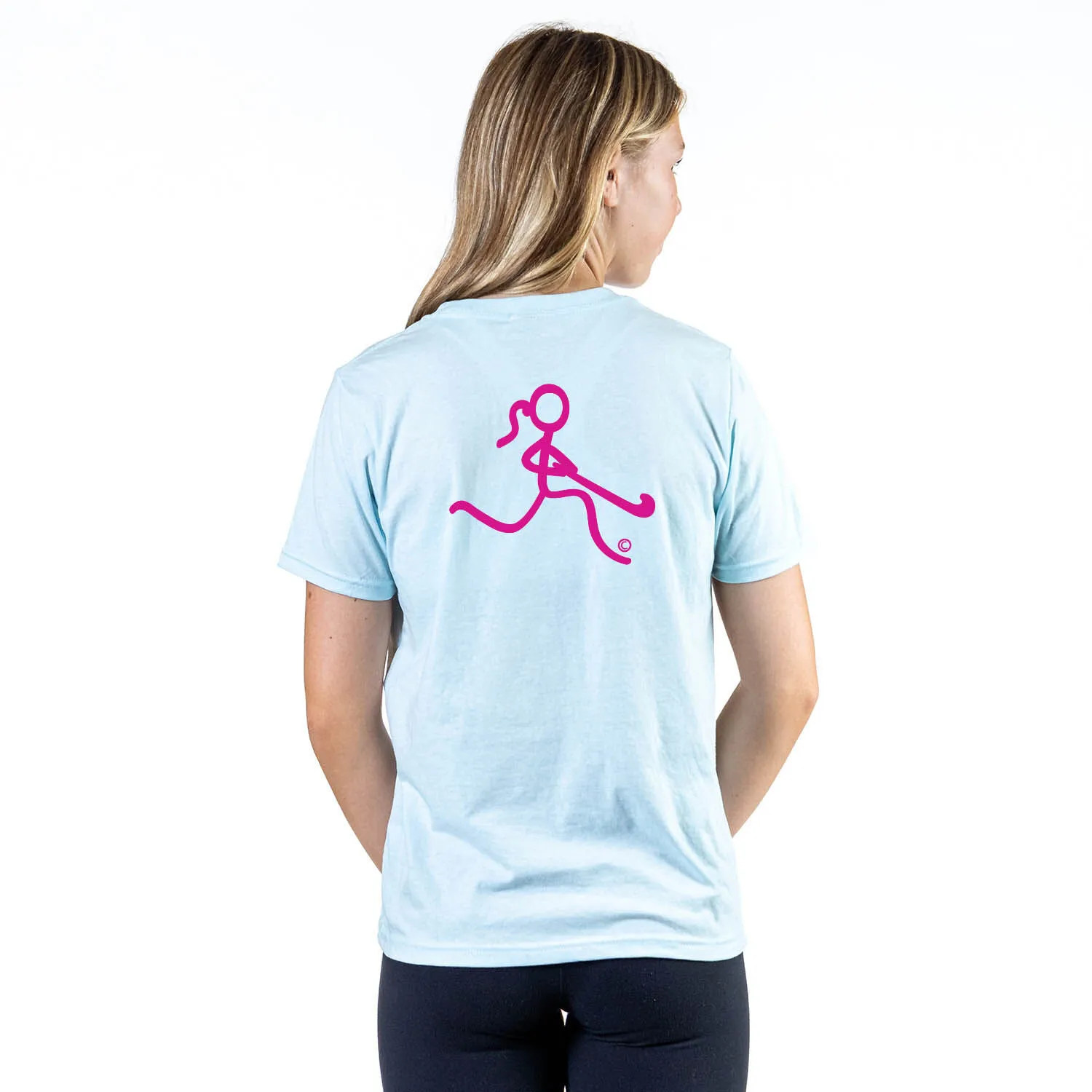 Field Hockey Short Sleeve T-Shirt - Neon Field Hockey Girl (Back Design) 